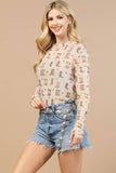 ANGIE WESTERN BOOTS PRINT SEMI SHEER MESH TOP: Beige