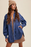 Heart Detail Oversized Denim Shirt: Light Denim