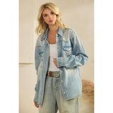 Denim Jacket with Horse Embroidery: Medium Wash