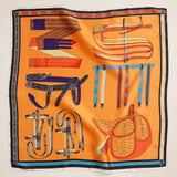 Silk Square Scarf with Equestrian Saddle & Tack Print: Orange