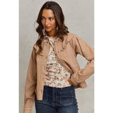 Mini Checkered Button Down Ruffled Jacket: BROWN )