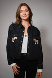 Horse Embroidered Cropped Denim Shirt: WASHED BLACK