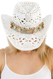 Coastal Cowgirl Boho Shell Woven Cowboy Hat: White