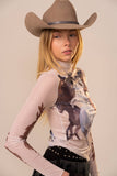 Horse Pack Print Pearl Edge Mesh Top: SAND