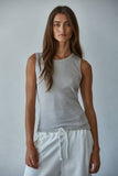 Knit Cotton Ribbed Round Neck Sleeveless Tank Top: Taupe