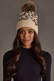 Panache - Cream Floral Pattern Knit Pom Hat