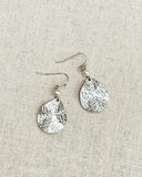Hammered Teardrop & Freshwater Pearl Dangle Earrings: Silver
