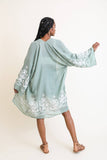 Embroidered Floral Vine Lightweight Kimono - Long Sleeve: Mocha