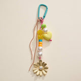 Floral Beaded Bag Charm with Gold Daisy and Heart Accent