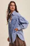 Heart Detail Oversized Denim Shirt: Light Denim