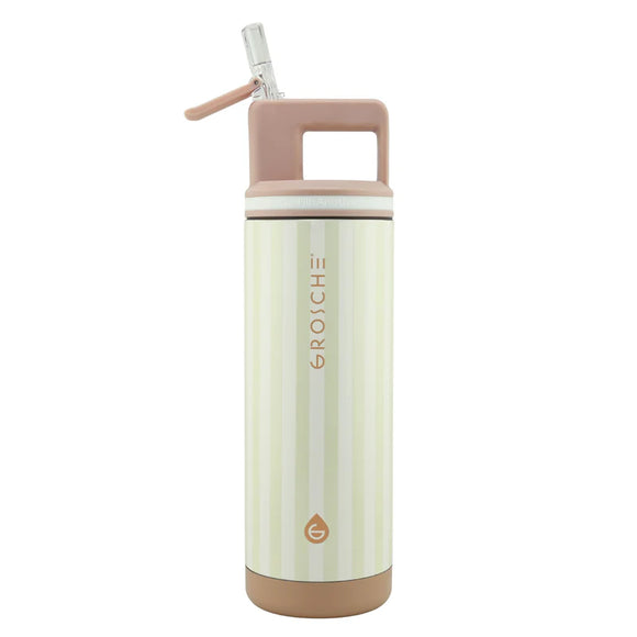 Grosche - ALPINE Flip 'N Sip Insulated Water Bottle With Straw, 20oz - Green Stripe