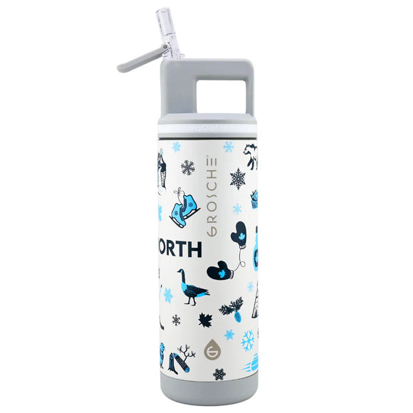 Grosche - ALPINE Flip 'N Sip Insulated Water Bottle With Straw, 20oz - True North