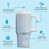 Grosche - ASPEN Insulated Tumbler with Handle and Straw, 32oz - Cream White