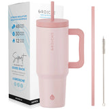 Grosche - ASPEN Insulated Tumbler with Handle and Straw, 40oz - Peach Rose Pink