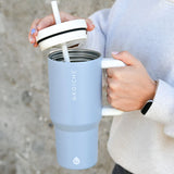 Grosche - ASPEN Insulated Tumbler with Handle and Straw, 32oz - Cream White