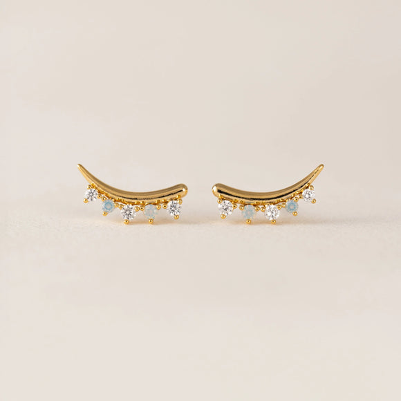 Lover's Tempo - Dewdrop Climber Earrings - White Opal