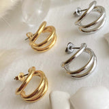 Pika & Bear "Takon" Triple Ring Stud Hoop Earrings