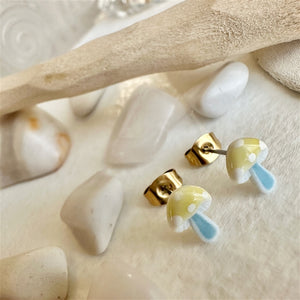 "Agaric" Porcelain Mushroom Stud Earrings in Yellow