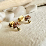 "Peyo" Gem Encrusted Mushroom Stud Earrings Gold with Sterling Silver Post