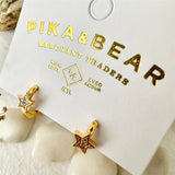 Pika & Bear "Olenna" Rhinestone Star Hugger Hoop Earrings in Gold