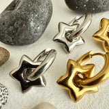 Pika & Bear "Centauri" Star Charm Hugger Hoop Earrings