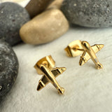 Pika & Bear "Jet Set" Airplane Stud Earrings in Gold