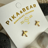 Pika & Bear "Jet Set" Airplane Stud Earrings in Gold