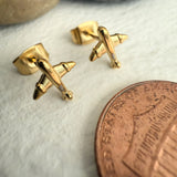Pika & Bear "Jet Set" Airplane Stud Earrings in Gold