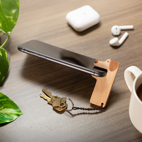 Kikkerland Wooden Pup Phone Stand Keychain