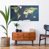 Wanderlust - 3D Cork Push Pin Map | Geo Optic Labelled - Charcoal Blue