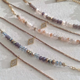 Pika & Bear "Diamond Dog" Double Strand Heishi Bead Necklace with Rhinestone Diamond Drop