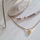 Pika & Bear "Diamond Dog" Double Strand Heishi Bead Necklace with Rhinestone Diamond Drop