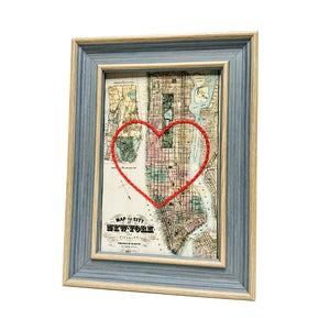 New York Heart Map - Blue Rustic Frame