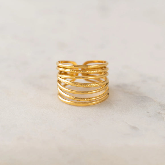 Lover's Tempo - WATERPROOF Parallel Ring - Gold Size7