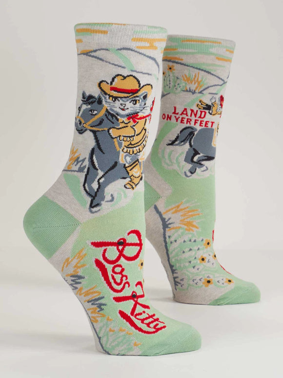 Blue Q - Boss Kitty Women-Crew Socks