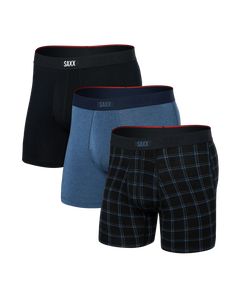 SAXX Vibe Xtra (3 Pack) Soft Comfort Boxer Brief 6" Windowpane/Dark Denim/Black