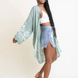 Embroidered Floral Vine Lightweight Kimono - Sage
