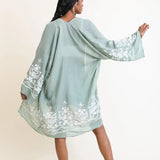 Embroidered Floral Vine Lightweight Kimono - Sage