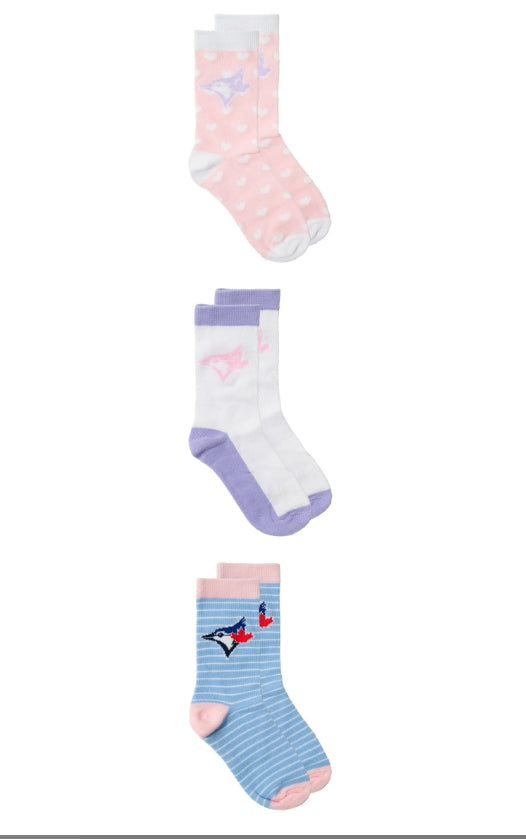 MLB 3PK GIRLS CREW COMPUTER SOCKS