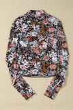 Boho Floral Print Mock Neck Short Sleeve Mesh Top: Brown