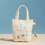 Mini Canvas Bag Charm  Pouch with Mediterranean Graphic & Chain Keyring