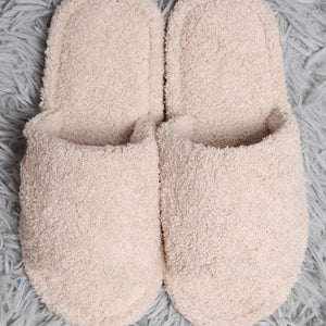 Open Toe Solid Luxury Soft Home Slippers: Beige / S/M