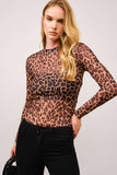 Leopard Mesh Mock Neck Fitted Top: LEOPARD