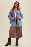 Heart Detail Oversized Denim Shirt: Light Denim