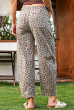 Fashion-W Leopard Drawstring Waist Pocketed Wide Leg Jeans