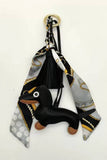 Dachshund Leather Bag Charm Fringed Bag Accessory: Black