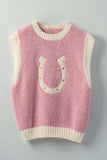 Western Horseshoe Crochet Knit Ribbed Trim Sweater Vest