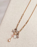 Rose Quartz Gemstone Charm Necklace with Pearl – Gold