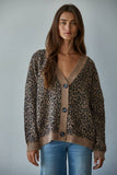 Knit Sweater V-Neck Animal Print Cardigan: Mocha Black