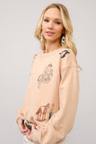 Western Motif Embroidered Graphic Sweatshirt: Tan